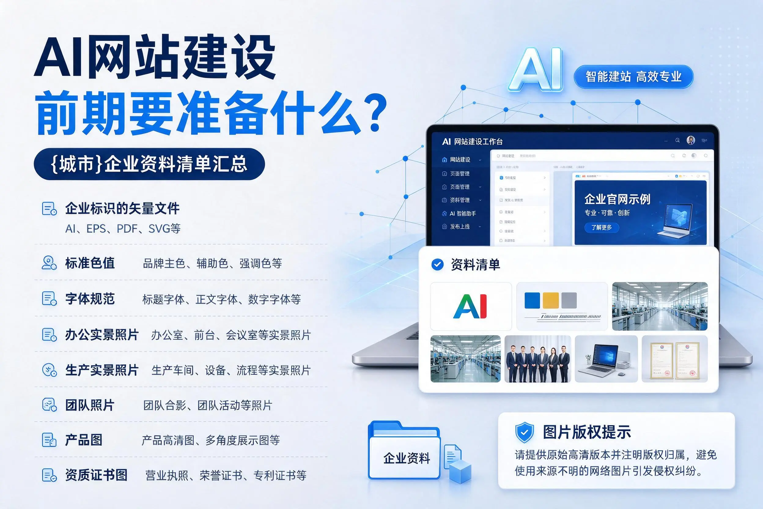 AI网站建设前期要准备什么？海西企业资料清单汇总
