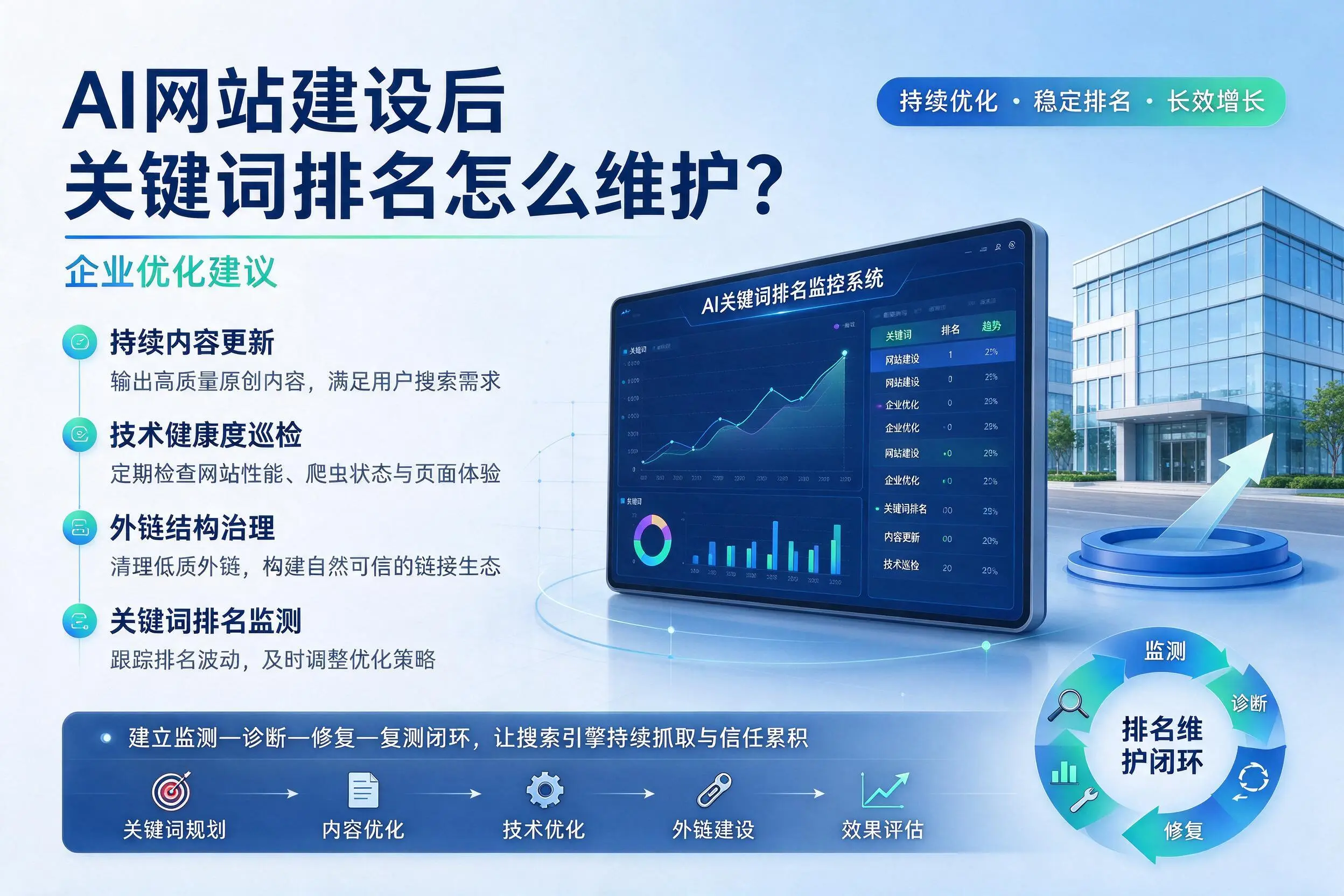 AI网站建设后关键词排名怎么维护？海西企业优化建议